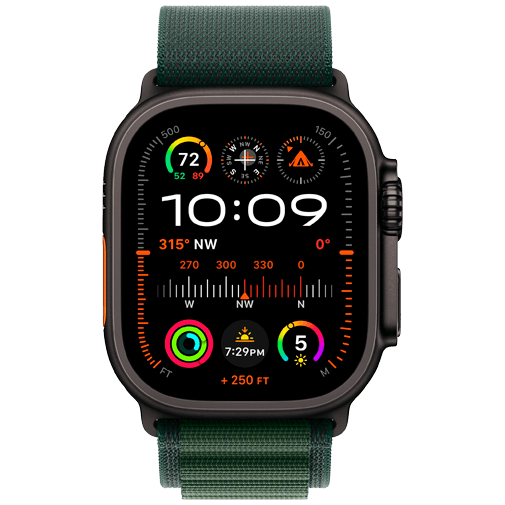 Apple Watch Ultra 2 Zwart (Donkergroene Nylon Band M)